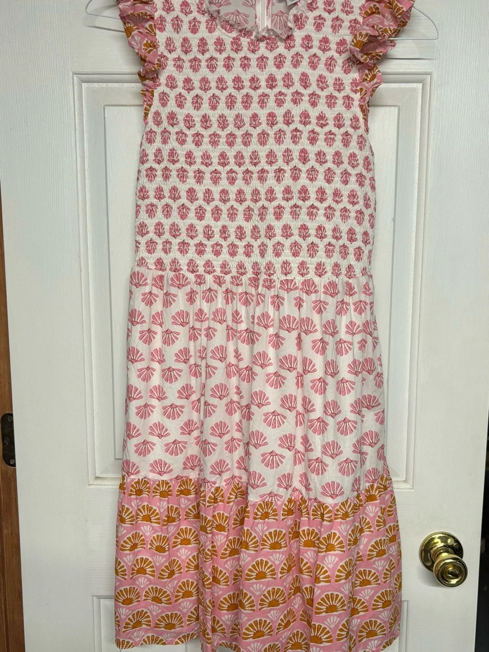 J. Crew Pink and Brown Floral Ruffle Sleeve Dress